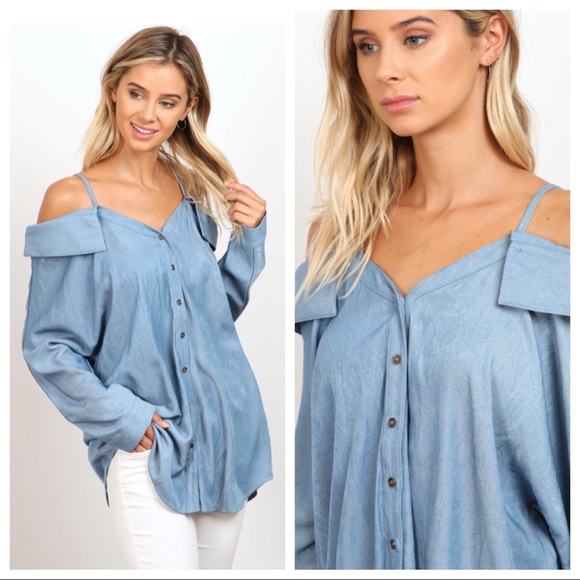 Blu Bayou Off Shoulder Button Down Shirt - Picture 3 of 5